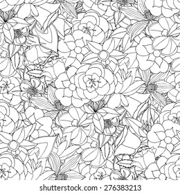 Floral seamless pattern background with leaves. Doodles ornament