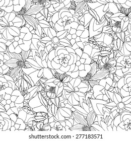 Floral seamless pattern background with leaves. Doodles ornament