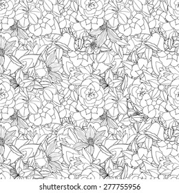 Floral seamless pattern background with leaves. Doodles ornament