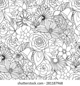 Floral seamless pattern background with leaves. Doodles ornament