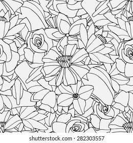 Floral seamless pattern background with leaves. Doodles ornament