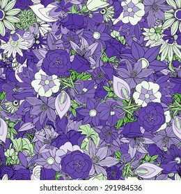 Floral seamless pattern background with leaves. Doodles ornament