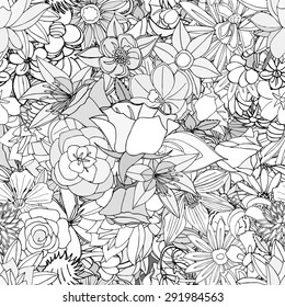 Floral seamless pattern background with leaves. Doodles ornament