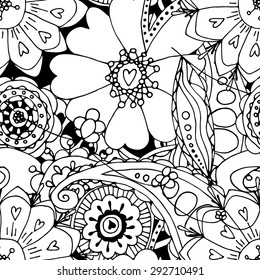 Floral seamless pattern background with leaves. Doodles ornament