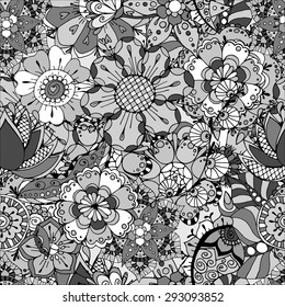Floral seamless pattern background with leaves. Doodles ornament