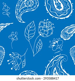 Floral seamless pattern background with leaves. Doodles ornament