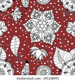 Floral seamless pattern background with leaves. Doodles ornament