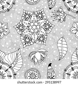 Floral seamless pattern background with leaves. Doodles ornament