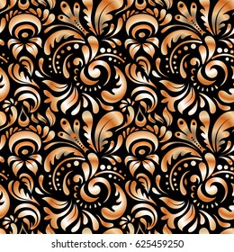 Floral seamless pattern. Seamless background. Multicolor ornament on black background. Wallpaper baroque, damask.