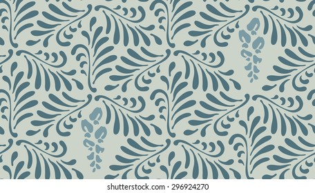 Floral seamless pattern background. Ornament with stylized leaves and flowers on hexagonal grid