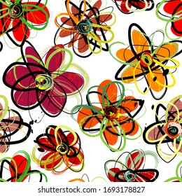 floral seamless pattern background, with paint strokes and splashes