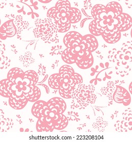 Floral seamless pattern or background, pink style over white