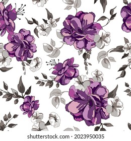 Floral Seamless Pattern Background with Purple Roses.