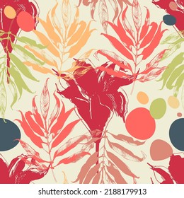 Floral seamless pattern or background, retro style, leaf and lily flower design