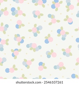 Floral seamless pattern background with roses and polka dots. Pastel flowers trendy colors for print, stationery, wrapping, textile, wallpaper, card, background, paper gift, scarf, phone case.