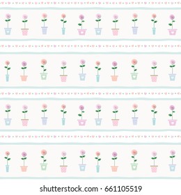 Floral seamless pattern background with roses in different flowerpots. 
