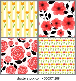 Floral Seamless Pattern Background Set Vector Illustration EPS10