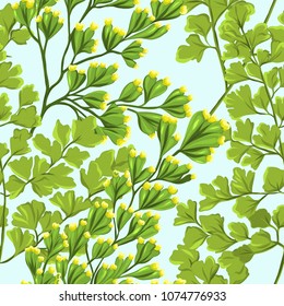 Floral seamless pattern, background with spring flowers on soft blue background. Vector illustration without gradients and transparency.
