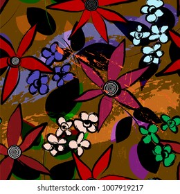 floral seamless pattern background, with strokes and splashes