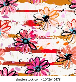 floral seamless pattern background, with strokes and splashes