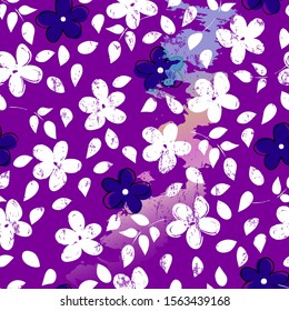 floral seamless pattern background, with strokes and splashes, on purple