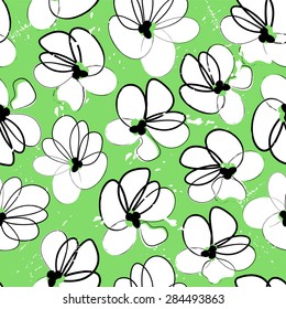 floral seamless pattern background, with strokes, spring/summer flowers