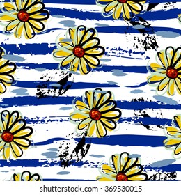 floral seamless pattern background, with strokes, spring flowers