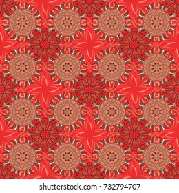 Floral seamless pattern background, with strokes and splashes, summer flowers. Flowers on orange, red and brown colors. Vector illustration.