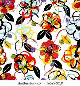 floral seamless pattern background, with strokes and splashes