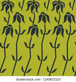 Floral seamless pattern background. Stylized leaves and flowers,  monochrome design