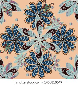 Floral seamless pattern background, summer flowers. Colour Spring Theme seamless pattern Background. Flat Flower Elements Design. Flowers on blue, gray and beige colors.