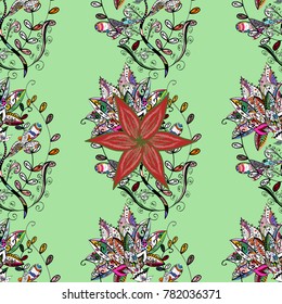 Floral seamless pattern background, summer flowers. Colour Spring Theme seamless pattern Background. Flat Flower Elements Design. Flowers on green, black and white colors.