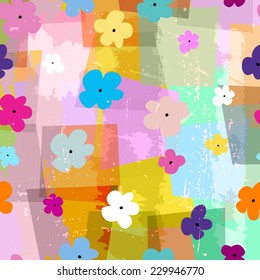 floral seamless pattern background, with trapeze, strokes, splashes and little flowers