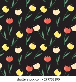 Floral Seamless Pattern Background with Tulips Vector Illustration EPS10