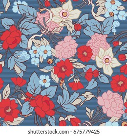 Floral seamless pattern, background with vintage style flowers