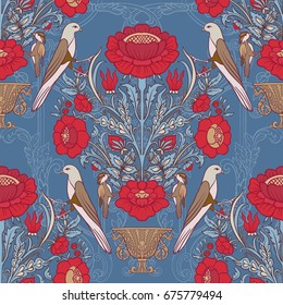 Floral seamless pattern, background with vintage style flowers a