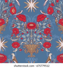 Floral seamless pattern, background with vintage style flowers a