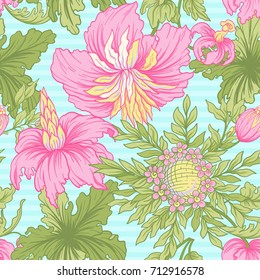 Floral seamless pattern, background with vintage style flowers