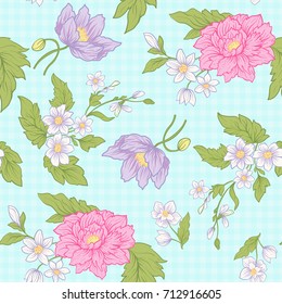 Floral seamless pattern, background with vintage style flowers