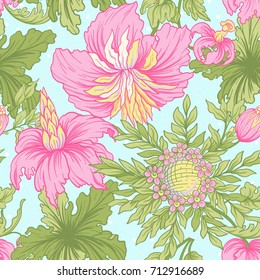 Floral seamless pattern, background with vintage style flowers