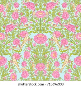 Floral seamless pattern, background with vintage style flowers a