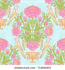 Floral seamless pattern, background with vintage style flowers a