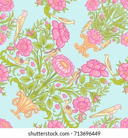 Floral seamless pattern, background with vintage style flowers a