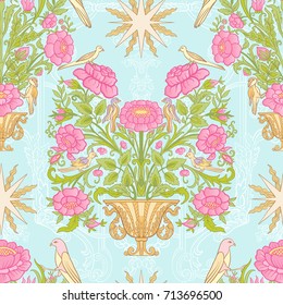 Floral seamless pattern, background with vintage style flowers a
