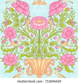 Floral seamless pattern, background with vintage style flowers a
