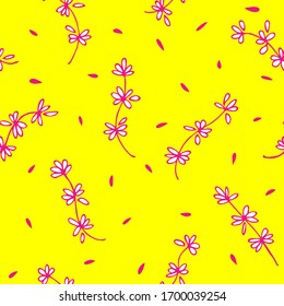Floral Seamless Pattern Background Wallpaper. Pattern with flower and leaf. Combination bright colors of yellow, pink, and white. Spring Pattern. 