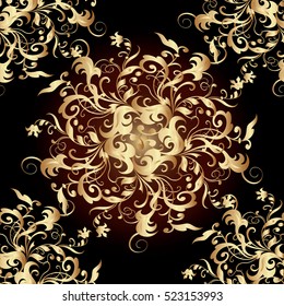 Floral seamless pattern background wallpaper illustration with vintage decorative antique flowers leaves and floral ornaments.