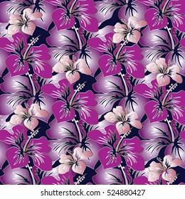 Floral seamless pattern background wallpaper illustration with vintage decorative pink and lilac 3d flowers  and floral ornaments.Vector floral endless texture. Elegant decor with shadow and highlight