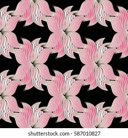 Floral seamless pattern background wallpaper illustration with 3d abstract pink flowers. Flourish luxury  surface vector texture for fabric, textile, curtains.