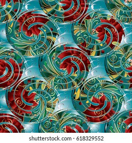 Floral seamless pattern background wallpaper with vintage red 3d flowers, leaves and floral ornaments.Vector surface 3d texture for fabric, prints, wallpapers, textile, cards, bed linens, curtains.